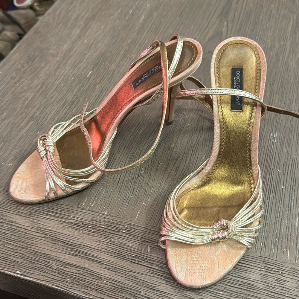 Dolce Gabbana metallic open toe heeled sandals
